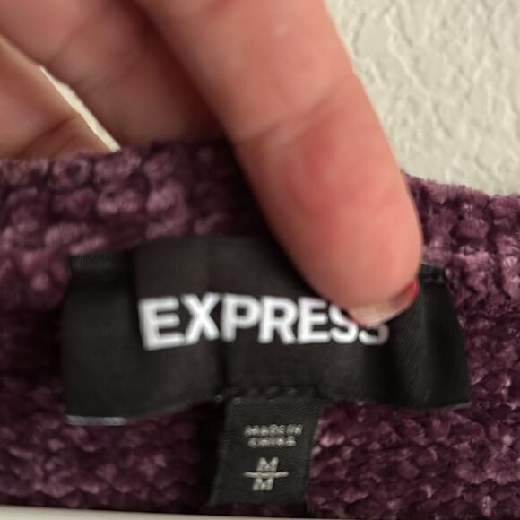 Express cropped v neck 100% polyester Purple Sz M NWT mid sleeves - Picture 3 of 7